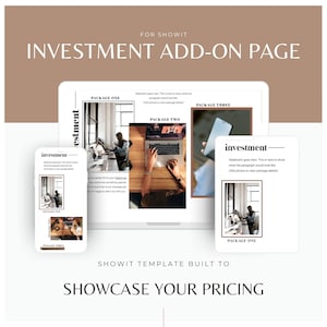 Showit Pricing Template, Investment Guide Template, Showit Add On Page, Instant Download