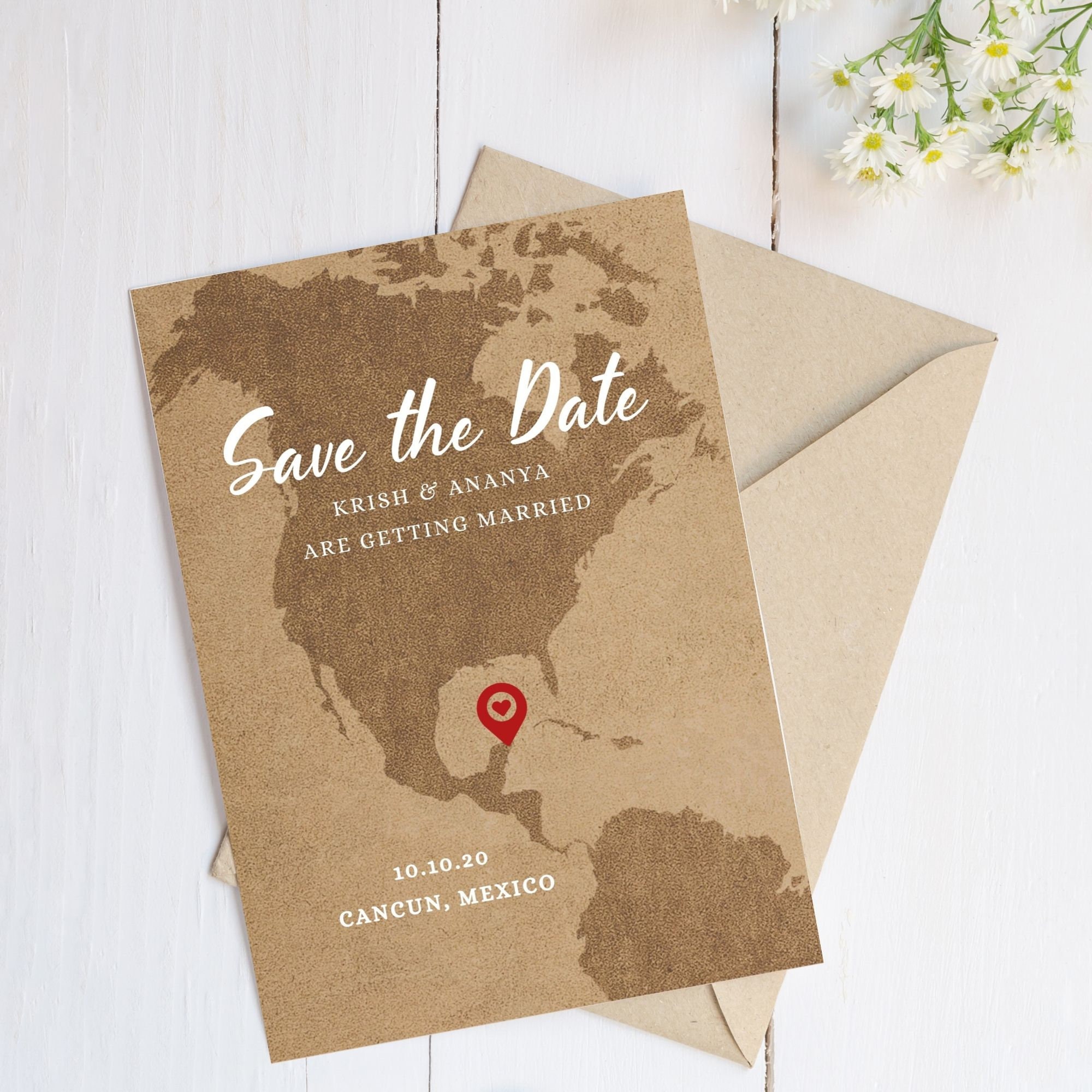 Destination Wedding Save the Date Template, Map Save the Date, Travel