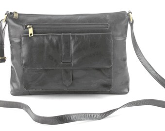 Tahoe Leather Crossbody Bag-Cowhide Leather Shoulder Bag with Multiple Pockets