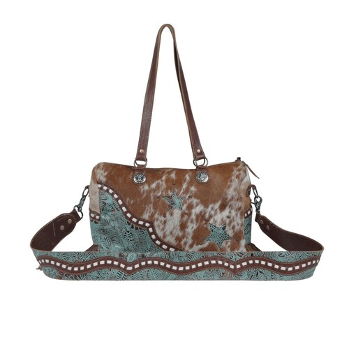 Leather Concealed Carry store Crossbody Bag- Genuine Hair On Leather Shoulder Bag-Turquoise