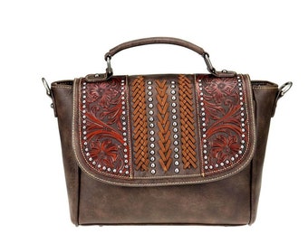 Trinity West Tooled Leather Handbag Tote-Southwest Shoulder Bag-Crossbody