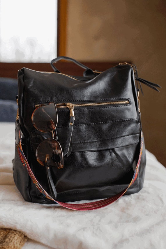 Convertible Backpack Leather Shoulder Bag Black Bag -  Norway