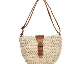 Seagrass Crossbody-Jen & Co Seagrass Straw Woven Shoulder Bag