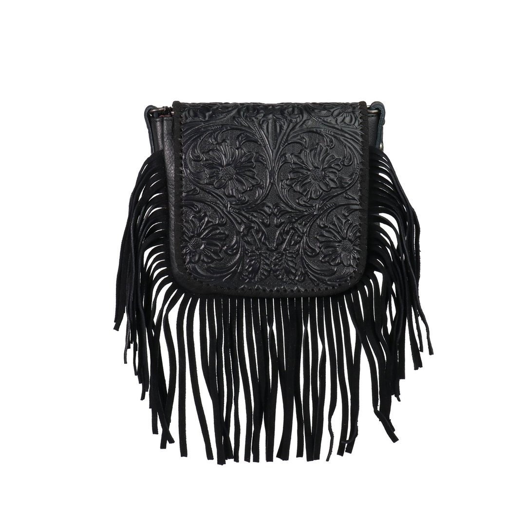 Montana West Leather Fringed Shoulder Bagtooled Fringed Bagsmall
