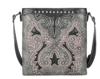 Embroidered Concealed Carry Crossbody Bag-Montana West Decorative Embossed Shoulder Bag-Concealed Carry Purse-Tote