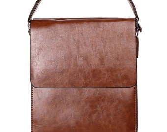 Leather Crossbody-Envelope Flap Brown Leather w/Compartments Shoulder Bag-Brown Work Satchel-Travel Bag with Crossbody