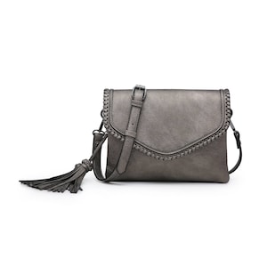 Flapover Envelope Crossbody Clutch With Whipstitch-women Classic Pewter ...