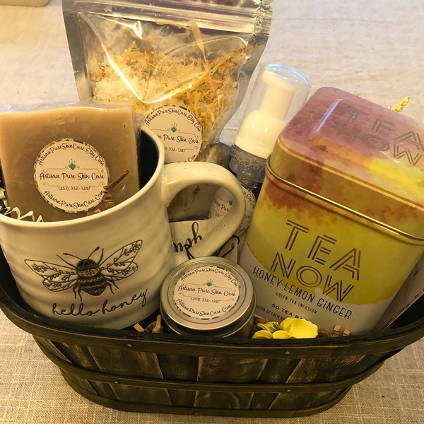 Spa Relaxation Tea & Spa Gift Set-Tea Cup Set-Handcrafted Soap-Coconut Foaming Soap-Luxury Bath Salts-Body Butter-Spa Gift Basket