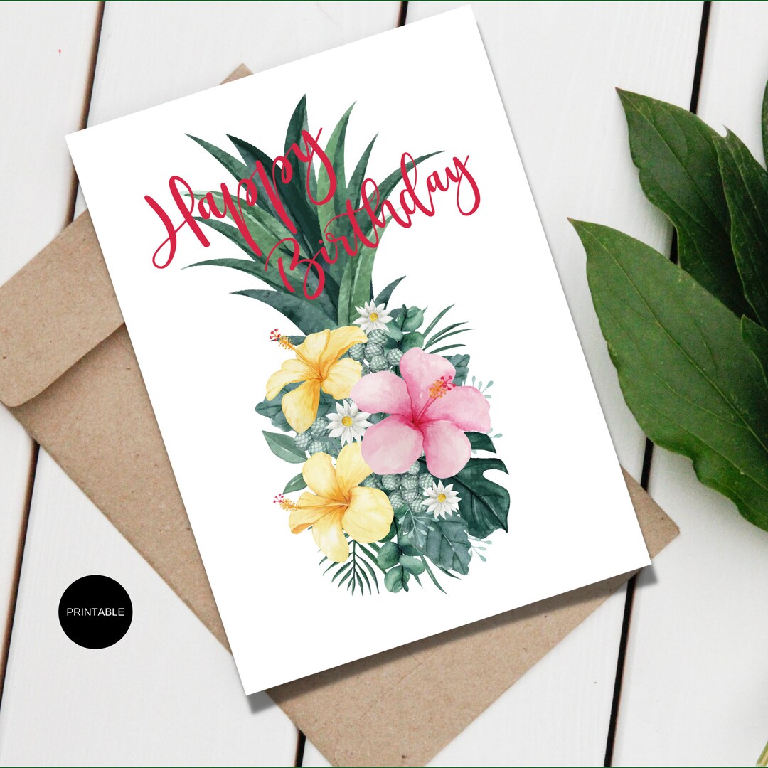 Printable Floral Happy Birthday Pineapple Greeting Card - Etsy