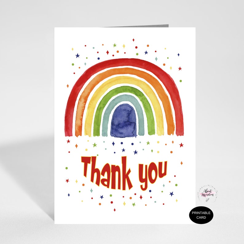 Printable RAINBOW Thank You Greeting Card Instant DOWNLOAD - Etsy