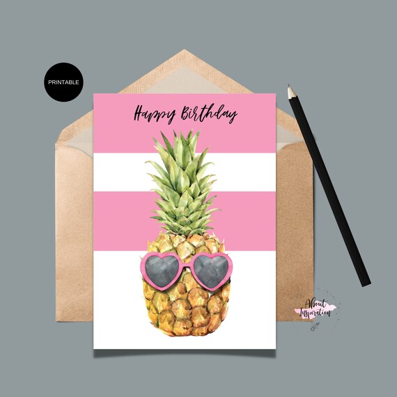 Printable Happy Birthday Pineapple Greeting Card Instant | Etsy