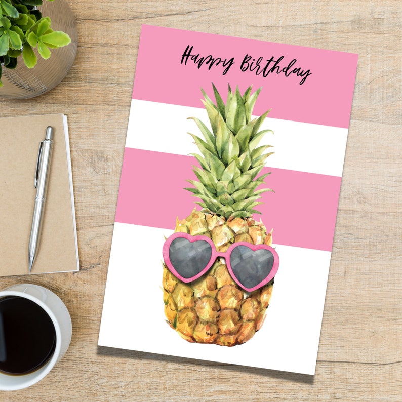 Printable Happy Birthday Pineapple Greeting Card Instant - Etsy
