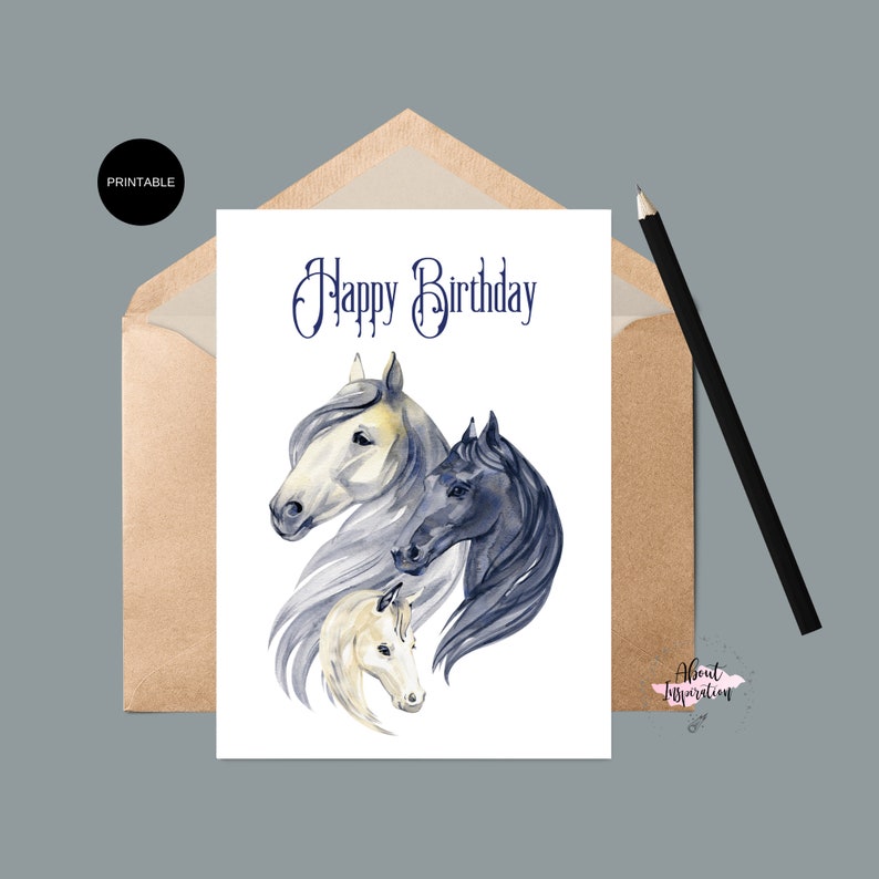 Printable Happy Birthday Horses Card Instant Download - Etsy