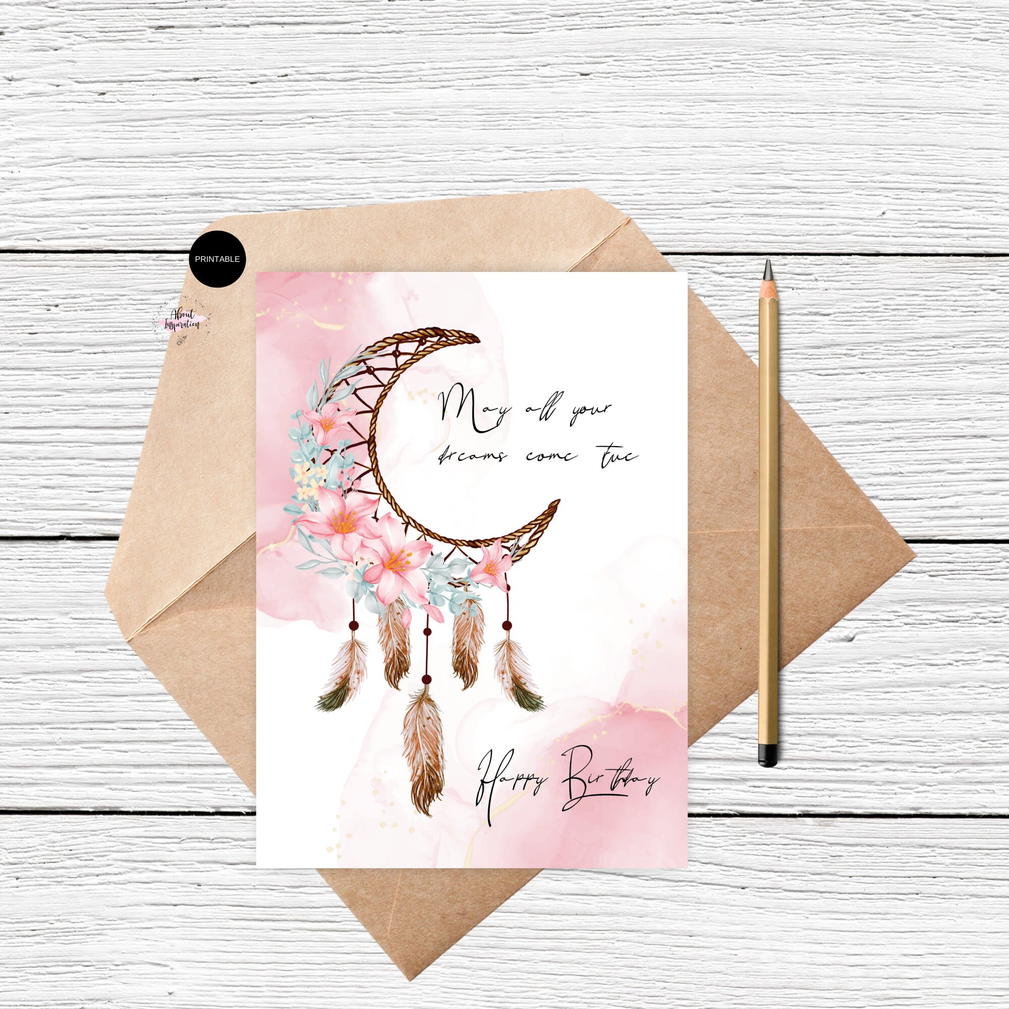 Printable Dream Catcher Happy Birthday May all your dreams Etsy