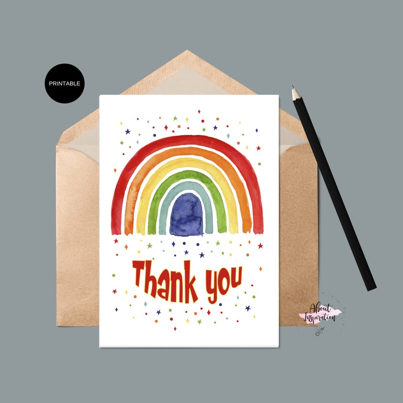 Printable RAINBOW Thank You Greeting Card Instant DOWNLOAD - Etsy