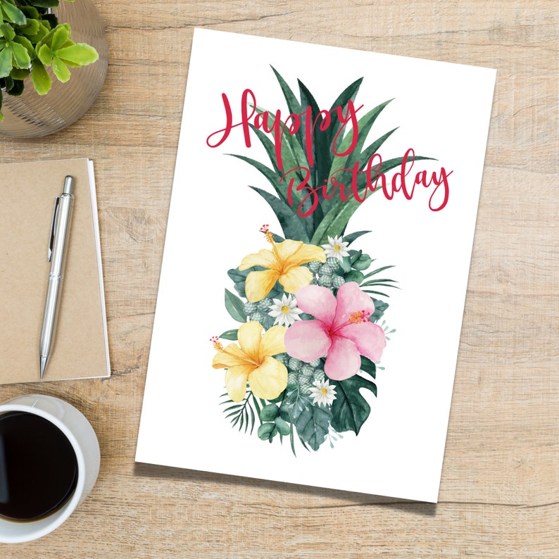 Printable Floral Happy Birthday Pineapple Greeting Card - Etsy