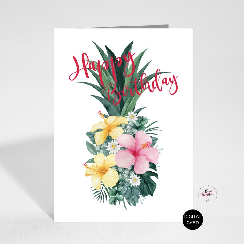 Printable Floral Happy Birthday Pineapple Greeting Card - Etsy