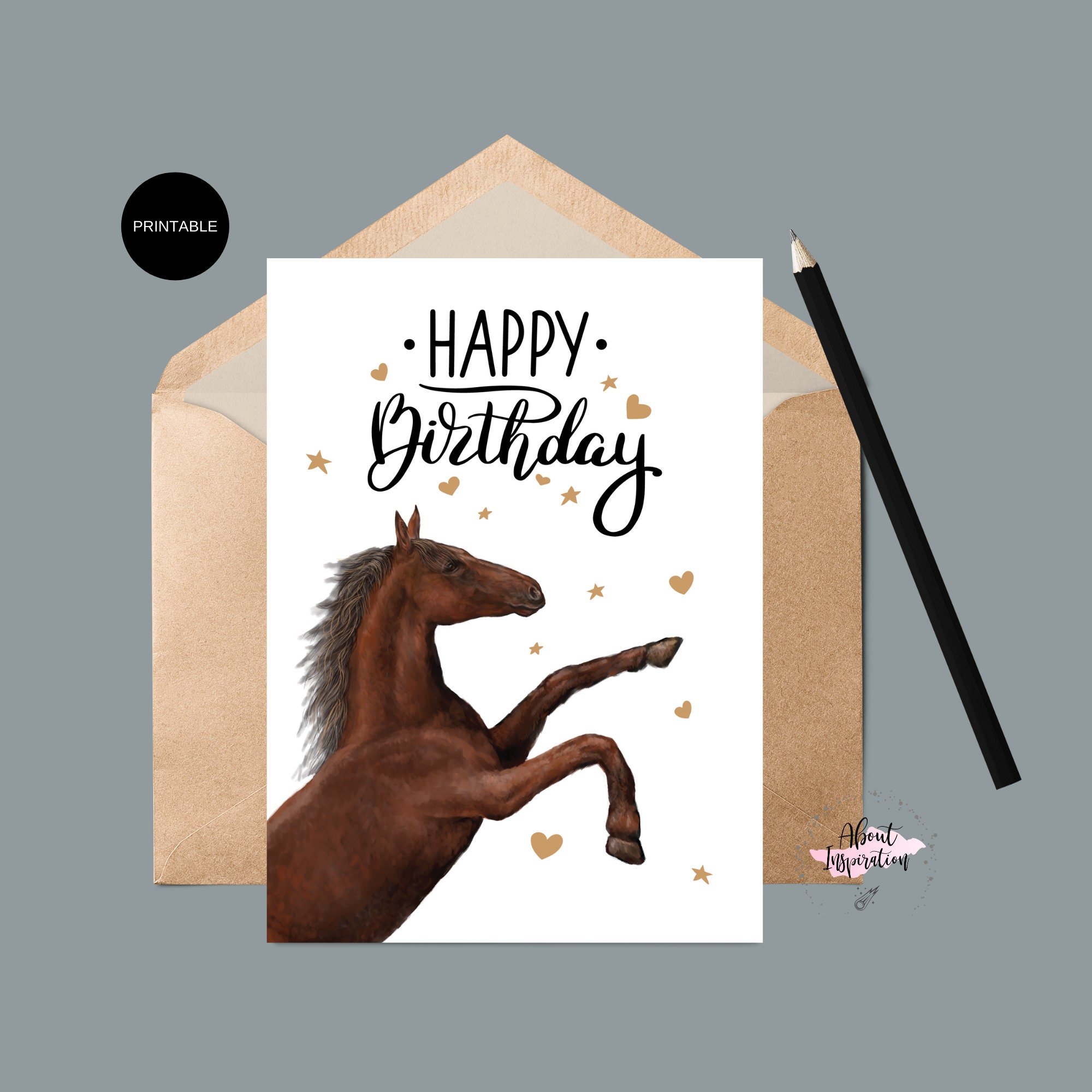 Printable Horse Birthday Greeting Card Instant DOWNLOAD - Etsy
