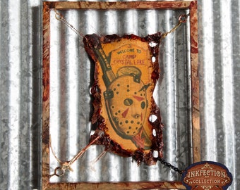 Camp Crystal Lake  - Jason Voorhees - Friday the 13th -Framed INKfection Tattoo Art - Horror / Oddities Decor-Haunted House / Halloween Prop