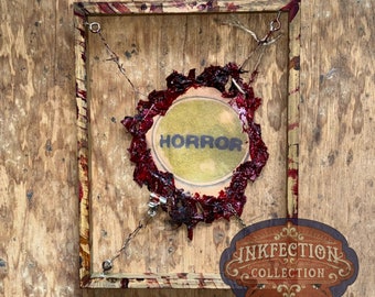 Green Horror VHS round sticker - Framed INKfection Tattoo Art - Horror / Oddities Decor -  Halloween / Haunted House Prop