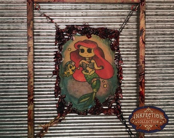 Zombie Little Mermaid - Ariel - Framed INKfection tattoo Art -  Horror / Oddities Decor -  Halloween / Haunted House Prop