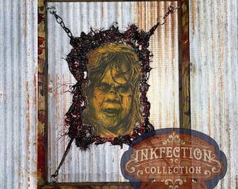 Regan from the Exorcist - Framed INKfection Tattoo Art - Horror / Oddities Decor - Haunted House / Halloween Prop