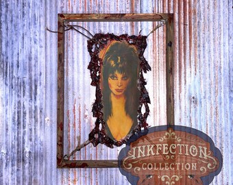 Elvira  - Framed INKfection Tattoo Art - Horror / Oddities Decor - Haunted House / Halloween Prop