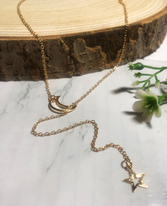 Moon and Star Lariat Necklace - Main Image
