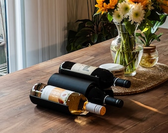 Modern Wine Display - Triple Wine Stand - Dark Modern Decor - Wine lover Gift - Gift for Wine Mom, Girlfriend, Wife - Japandi Home Decor