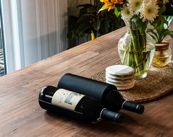 Mid Century Modern Wine Decor- Small Wine Stand - Dark Modern Decor - Wine Lover Gift - Wine Bar Display - Kitchen Table Top Mini Wine Rack