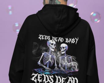 Zeds Dead Skeleton Rave Hoodie | EDM Merch, Cozy Unisex Sweatshirt, Alternative Style, Gothic Festival Wear, Trippy Dubstep Wook Fashion