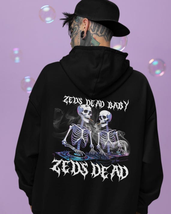 Zeds Dead Skeleton Rave Hoodie | EDM Merch, Cozy Unisex Sweatshirt, Alternative Style, Gothic Festival Wear, Trippy Dubstep Wook Fashion