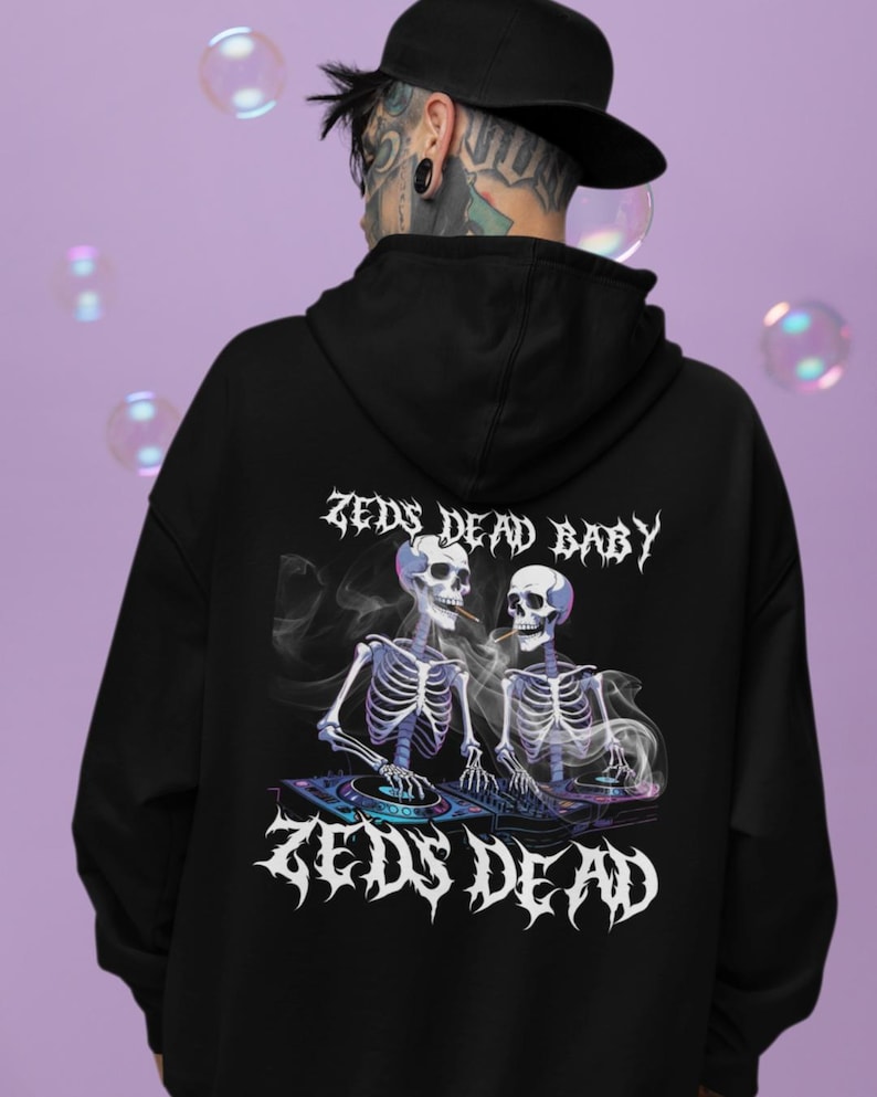 Sweat à capuche Zeds Dead Skeleton Rave | Produits dérivés EDM, sweat-shirt unisexe confortable, style alternatif, tenues gothiques pour festival, mode trippy dubstep wook image 1