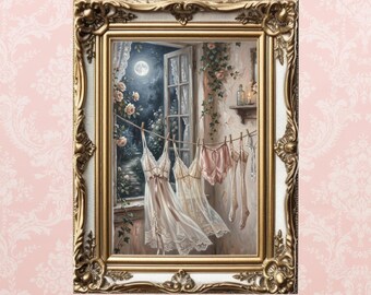 Viktorianische Dessous Leinwand Kunstdruck - Romantisches Ölbild, Vintage Boudoir Ölbild