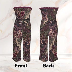 Romantisk gotisk jumpsuit med vida ben: Häxig månfärgad fladdermusblommig sparkdräkt, mörk kokett vår- och sommaroutfit bild 6