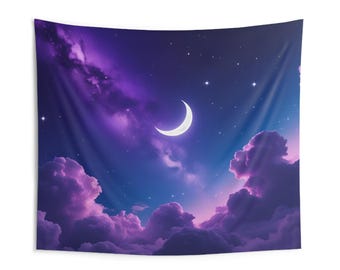 Tapiz de luna creciente de ensueño, decoración del hogar con galaxia celestial, arte de pared místico de cielo estrellado para dormitorio, regalo para bruja cósmica