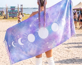 Verträumte Mondphase Rave Pashmina: Ethereal Cosmic Witch Festival Tuch, Pastel Fairycore EDM Ravewear Accessoire
