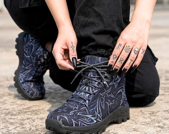 Cyber Goth Chunky Ankle Boots: Alternative Unisex Schnür-Schuhe