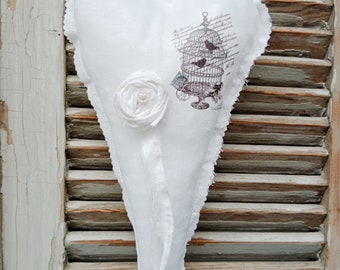 STOFFHERZ XL  Herz Rose  Shabby Chic  Vintage Geschenke Idee Handarbeit