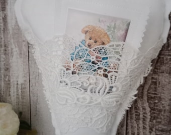 Großes Herz STOFFHERZ breiter Borte Shabby Chic Geschenke Idee Handarbeit