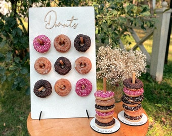 Personalized Donut Wall Wedding, Birthday Donut Decor, Custom Wooden Donut Stand, Wedding Candy Bar, Engagement Donut Stand