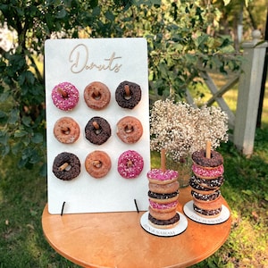 Personalized Donut Wall Wedding, Birthday Donut Decor, Custom Wooden Donut Stand, Wedding Candy Bar, Engagement Donut Stand