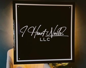 Nail Backlit Business Sign | Neon Salon Signage | Clinic Wall Reception Logo | Black White Logo Sign | Office Acrylic Signage