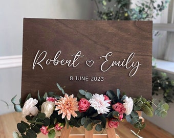 Romantic Wedding Welcome Sign, Couple Custom Names Sign, Guest Book Alternative, Engagement Wooden Sign, Anniversary Party Decorations