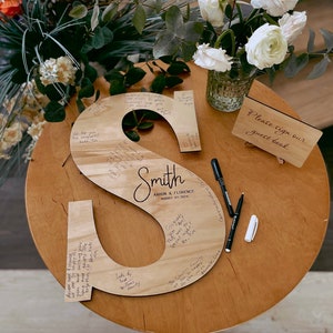 Letter Wedding Guest Book | Wooden Guest Book Alternative | Rustic Wedding Sign Decor | Engraved Sign Guest Book | Engagement Last Name Sign