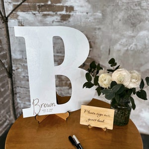 Cartas de madera de boda, libro de visitas alternativo, letrero de apellido personalizado, decoración de boda boho, letrero de boda de madera, paquete de signos de boda