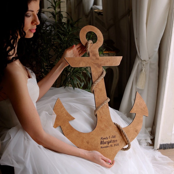 Beach Wedding Guest Book, Nautical Wedding Decor, Big Wooden Anchor, Ocean Baby Shower, Wedding Signage