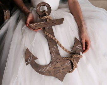 Anchor Guest Book and Nautical Wedding Decor, Nautical Baby Shower, Nautical Rustic Wedding Sign, Summer Ocean Beach Wedding Welcome Sign