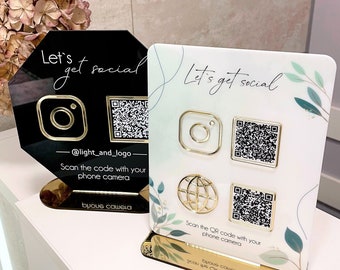 Custom QR Code Wifi Sign, Scan to Pay Sign, Social Media Sign, Hexagon Rectangle Sign, QR Code Display, Social Media Icons