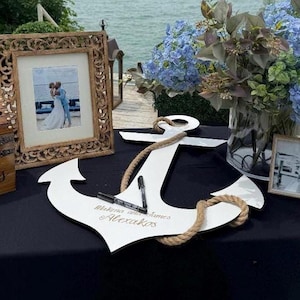 Nautical Beach Wedding Guest Book Alternative, Wooden Anchor Guest Book, Nautical Rustic Wedding Sign, Ocean Wedding Welcome Sign